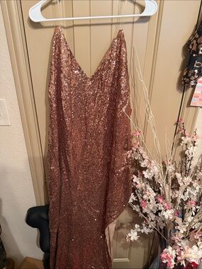 Fashion Nova brightest sequin midi dress Rose Gold 3x